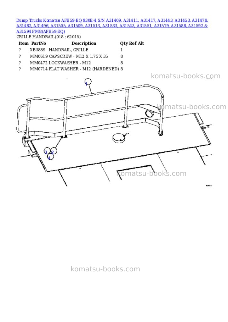 Komatsu afe59-eq 930e-4 s/n a31409, a31411, a31417, a31443, a31453, a31478, a31482, a31496, a31505, a31509, a31513, a31533, a31543, a31551, a31579, a31588, a31592 & a31594 fmg Parts catalog cover Page 9 Komatsu afe59-eq 930e-4 s/n a31409, a31411, a31417, a31443, a31453, a31478, a31482, a31496, a31505, a31509, a31513, a31533, a31543, a31551, a31579, a31588, a31592 & a31594 fmg Parts catalog cover Page 9