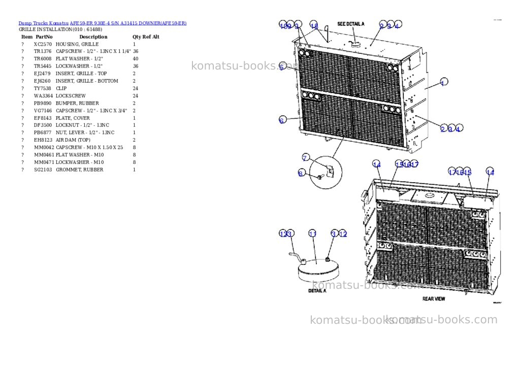 Komatsu afe59-er 930e-4 s/n a31415 downer Parts catalog cover Page 5