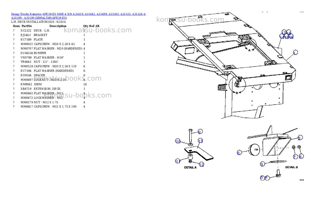 Komatsu afe59-es 930e-4 s/n a31419, a31442, a31499, a31503, a31515, a31524 & a31589 - a31590 gibraltar Parts catalog cover Page 10