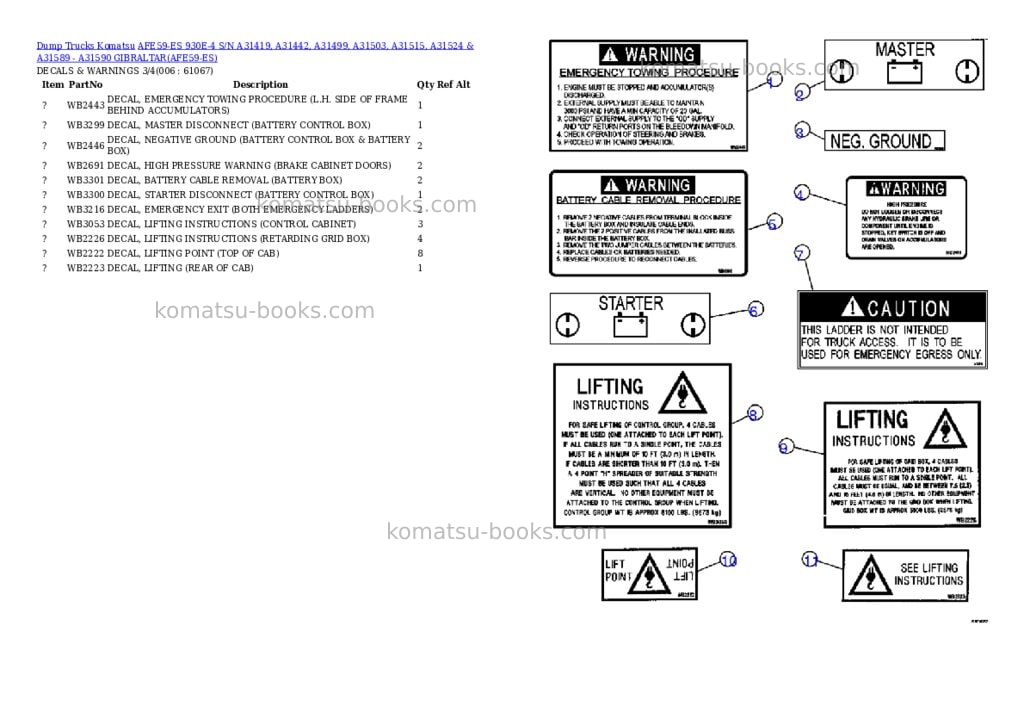 Komatsu afe59-es 930e-4 s/n a31419, a31442, a31499, a31503, a31515, a31524 & a31589 - a31590 gibraltar Parts catalog cover Page 3