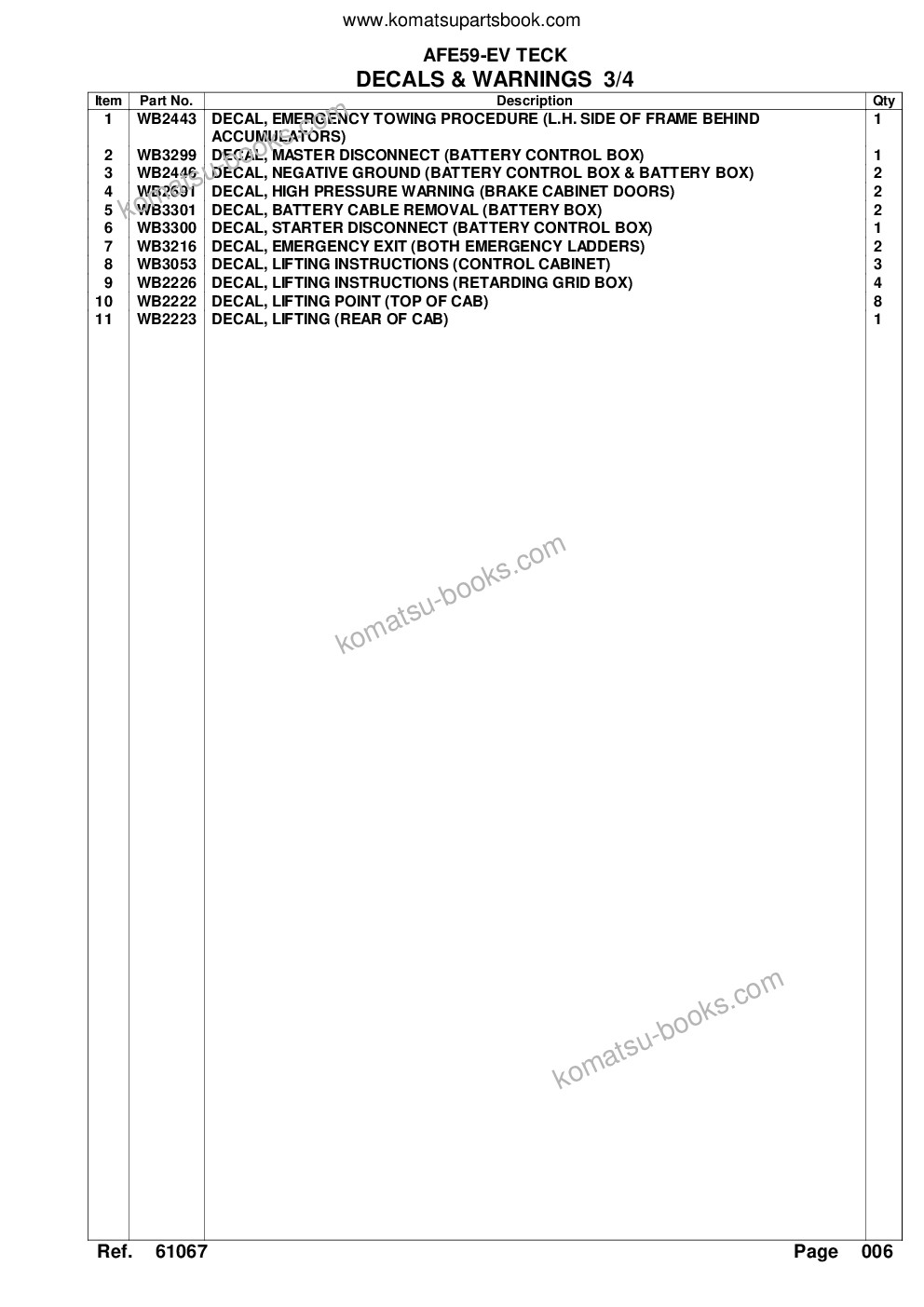Komatsu afe59-ev 930e-4 s/n a31436 - a31437, a31461, a31465, a31469 - a31470, a31511, a31569, a31571 & a31573 teck - fording river, greenhills, evo & qco Catálogo de piezas cover Page 9