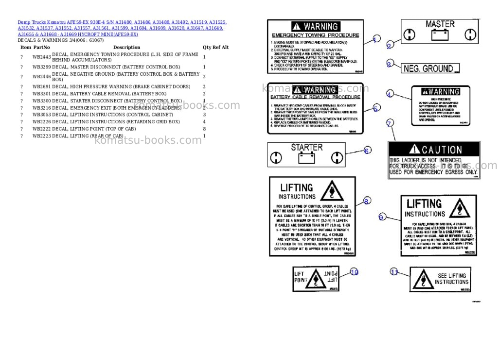 Komatsu afe59-ex 930e-4 s/n a31480, a31486, a31488, a31492, a31519, a31525, a31532, a31537, a31552, a31557, a31561, a31599, a31604, a31609, a31620, a31647, a31649, a31655 & a31668 - a31669 hycroft mine Parts catalog cover Page 3 Komatsu afe59-ex 930e-4 s/n a31480, a31486, a31488, a31492, a31519, a31525, a31532, a31537, a31552, a31557, a31561, a31599, a31604, a31609, a31620, a31647, a31649, a31655 & a31668 - a31669 hycroft mine Parts catalog cover Page 3