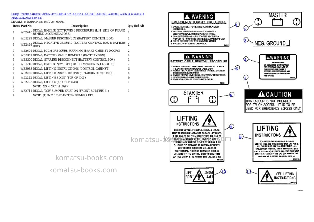 Komatsu afe59-ey 930e-4 s/n a31523, a31547, a31559, a31600, a31614 & a31616 marigold Parts catalog cover Page 3