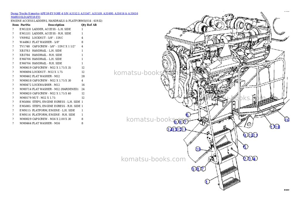 Komatsu afe59-ey 930e-4 s/n a31523, a31547, a31559, a31600, a31614 & a31616 marigold Parts catalog cover Page 7