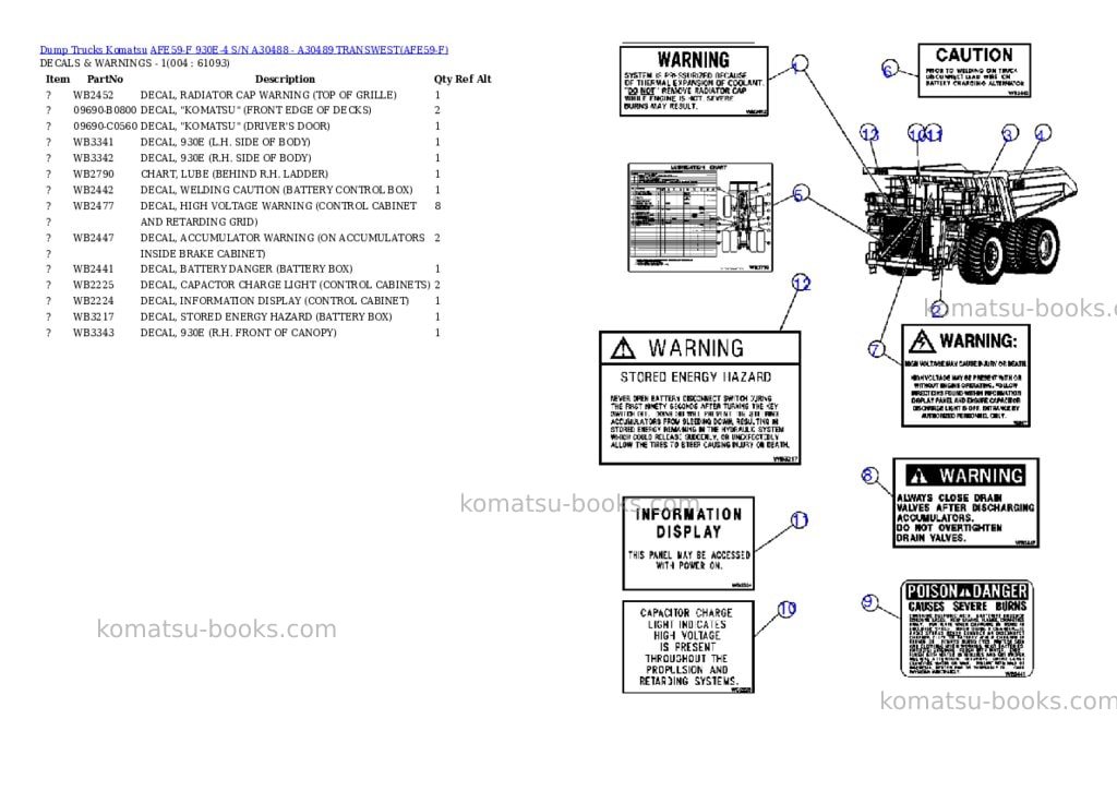 Komatsu afe59-f 930e-4 s/n a30488 - a30489 transwest Parts catalog cover Page 2
