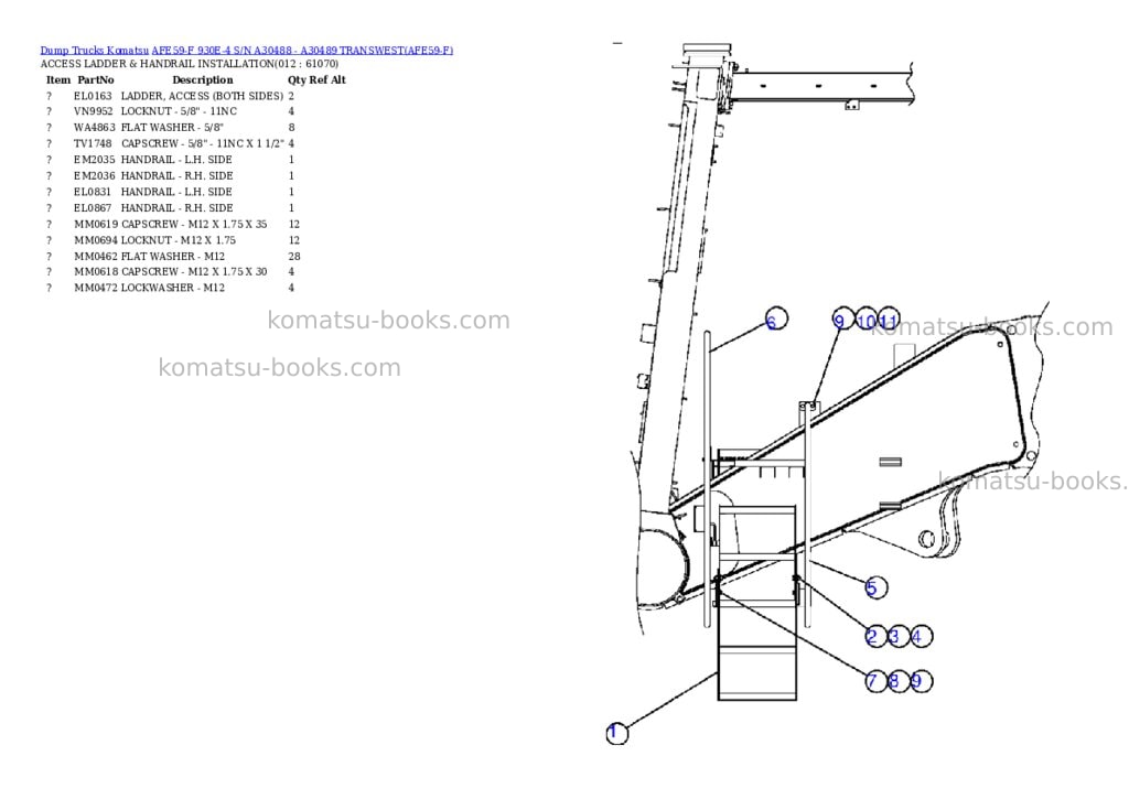 Komatsu afe59-f 930e-4 s/n a30488 - a30489 transwest Parts catalog cover Page 6