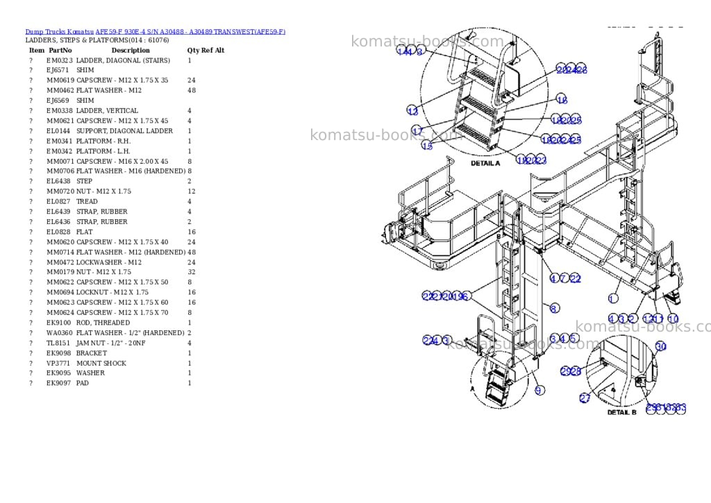 Komatsu afe59-f 930e-4 s/n a30488 - a30489 transwest Parts catalog cover Page 7