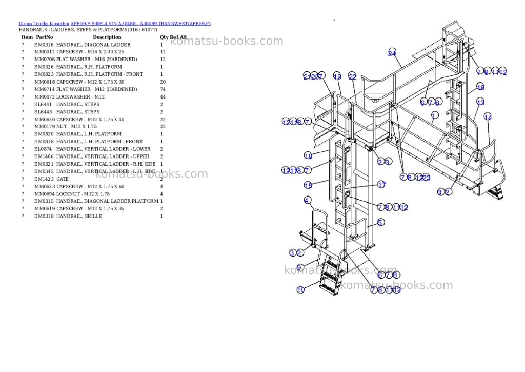 Komatsu afe59-f 930e-4 s/n a30488 - a30489 transwest Parts catalog cover Page 8