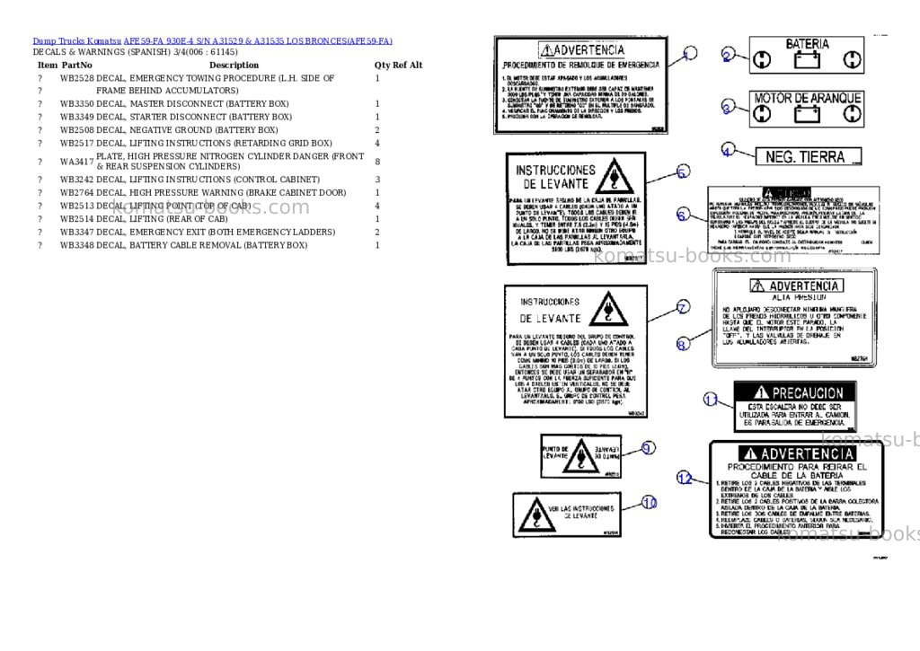 Komatsu afe59-fa 930e-4 s/n a31529 & a31535 los bronces Parts catalog cover Page 3 Komatsu afe59-fa 930e-4 s/n a31529 & a31535 los bronces Parts catalog cover Page 3