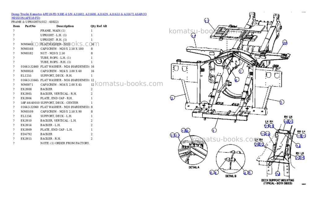 Komatsu afe59-fd 930e-4 s/n a31602, a31608, a31629, a31633 & a31672 asarco mission Parts catalog cover Page 6