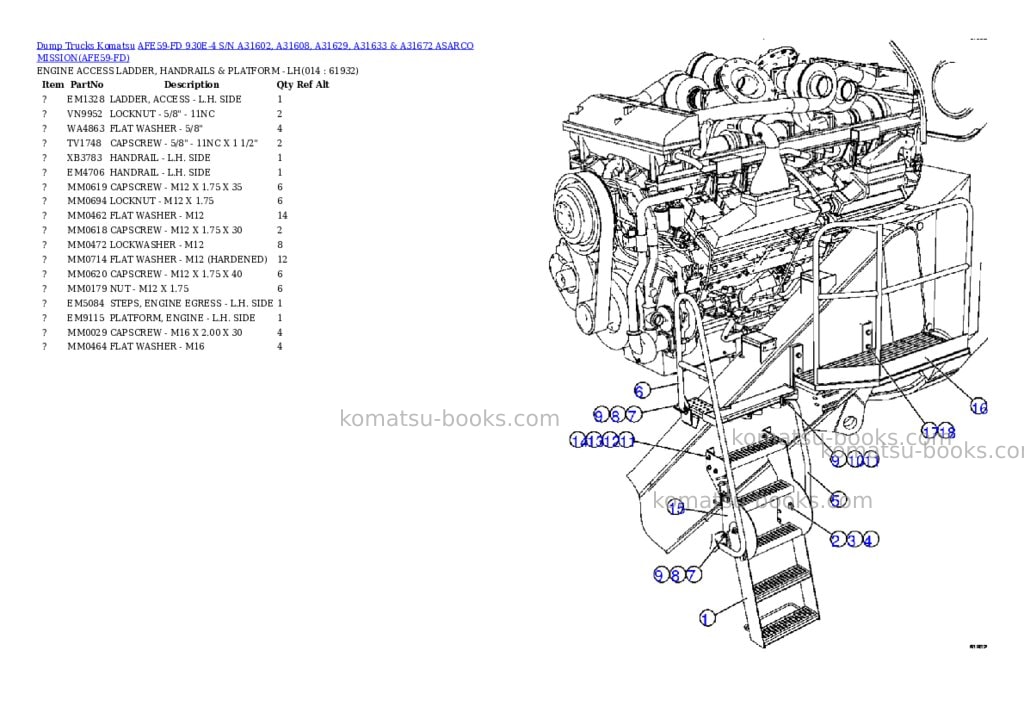 Komatsu afe59-fd 930e-4 s/n a31602, a31608, a31629, a31633 & a31672 asarco mission Parts catalog cover Page 7