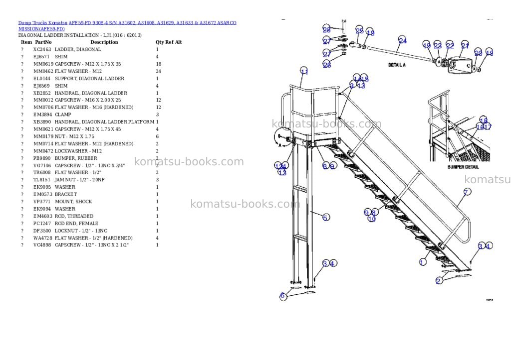 Komatsu afe59-fd 930e-4 s/n a31602, a31608, a31629, a31633 & a31672 asarco mission Parts catalog cover Page 8
