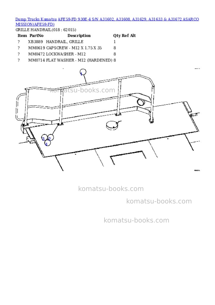 Komatsu afe59-fd 930e-4 s/n a31602, a31608, a31629, a31633 & a31672 asarco mission Parts catalog cover Page 9