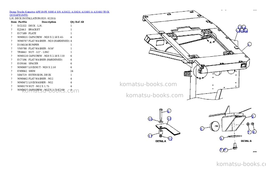Komatsu afe59-fe 930e-4 s/n a31622, a31626, a31681 & a31683 teck qco Parts catalog cover Page 10 Komatsu afe59-fe 930e-4 s/n a31622, a31626, a31681 & a31683 teck qco Parts catalog cover Page 10