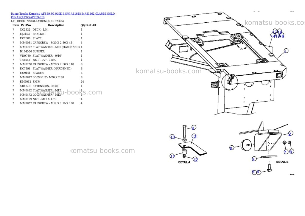 Komatsu afe59-fg 930e-4 s/n a31645 & a31662 glamis gold penasquito Parts catalog cover Page 10