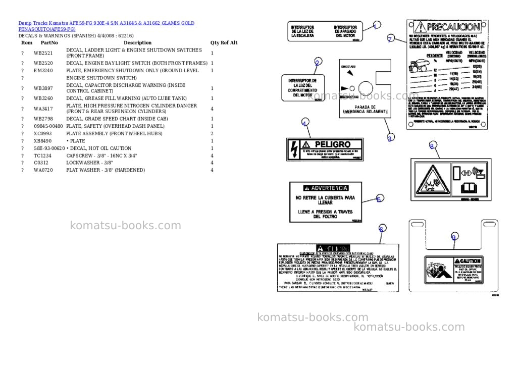 Komatsu afe59-fg 930e-4 s/n a31645 & a31662 glamis gold penasquito Parts catalog cover Page 4