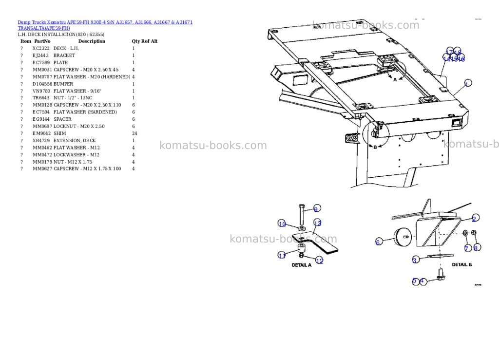 Komatsu afe59-fh 930e-4 s/n a31657, a31666, a31667 & a31671 transalta Parts catalog cover Page 10