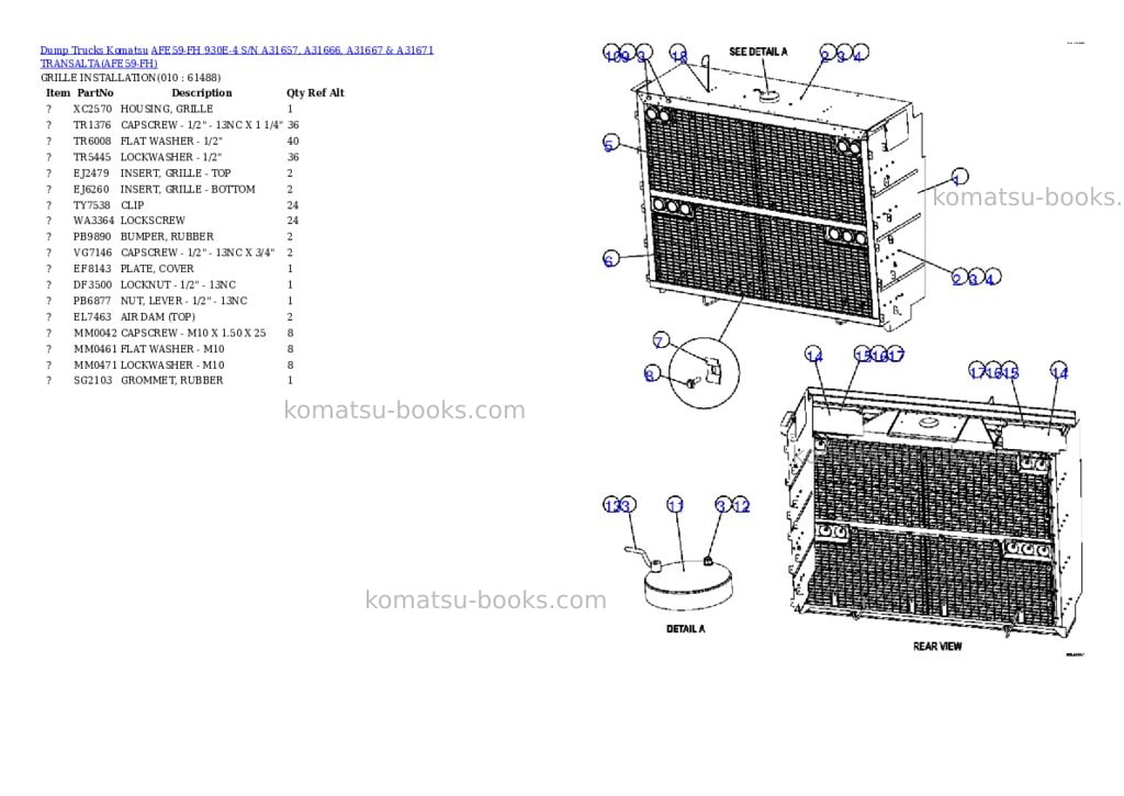 Komatsu afe59-fh 930e-4 s/n a31657, a31666, a31667 & a31671 transalta Parts catalog cover Page 5