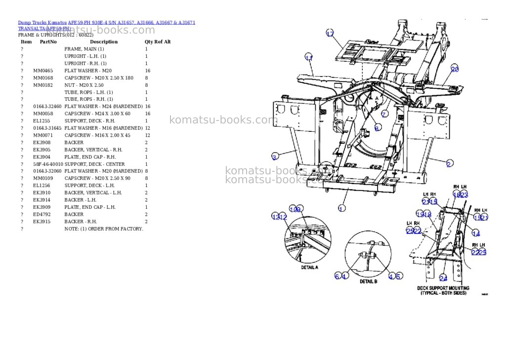 Komatsu afe59-fh 930e-4 s/n a31657, a31666, a31667 & a31671 transalta Parts catalog cover Page 6