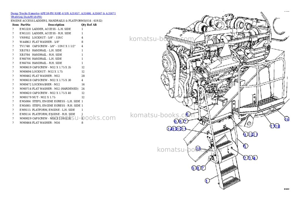 Komatsu afe59-fh 930e-4 s/n a31657, a31666, a31667 & a31671 transalta Parts catalog cover Page 7