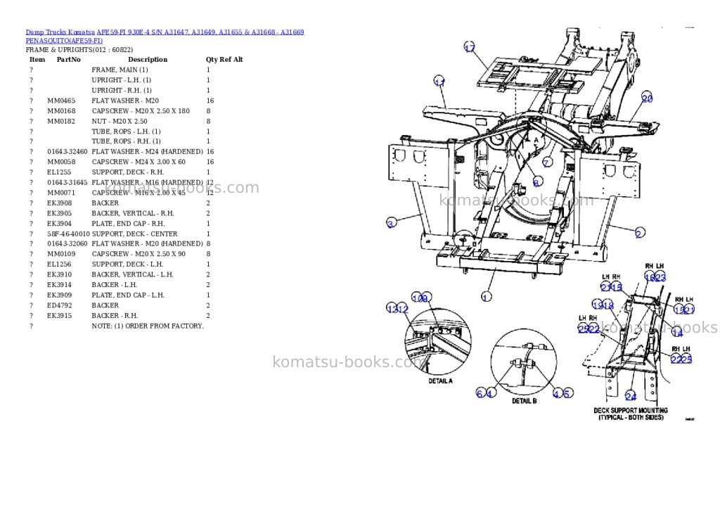 Komatsu afe59-fi 930e-4 s/n a31647, a31649, a31655 & a31668 - a31669 penasquito Parts catalog cover Page 6