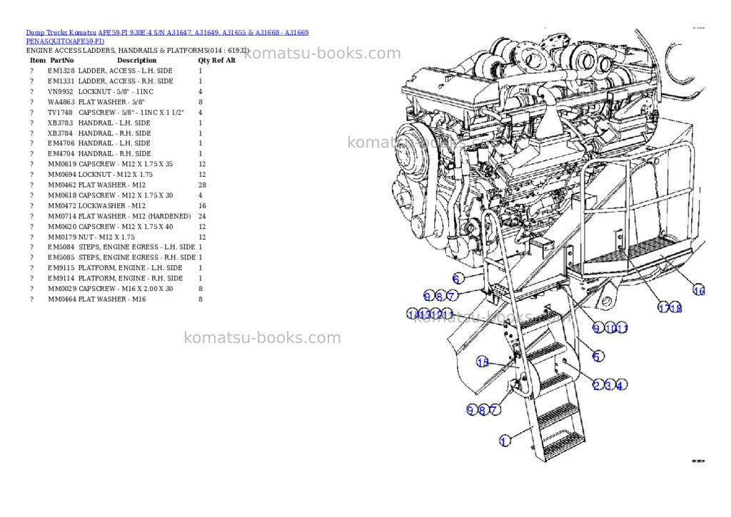 Komatsu afe59-fi 930e-4 s/n a31647, a31649, a31655 & a31668 - a31669 penasquito Parts catalog cover Page 7