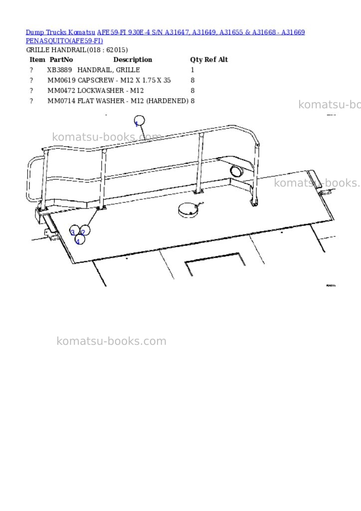 Komatsu afe59-fi 930e-4 s/n a31647, a31649, a31655 & a31668 - a31669 penasquito Parts catalog cover Page 9