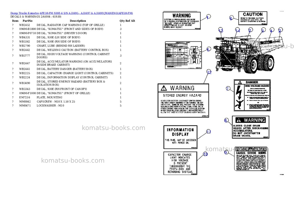 Komatsu afe59-fm 930e-4 s/n a31695 - a31697 & a31699 jwaneng Parts catalog cover Page 2 Komatsu afe59-fm 930e-4 s/n a31695 - a31697 & a31699 jwaneng Parts catalog cover Page 2
