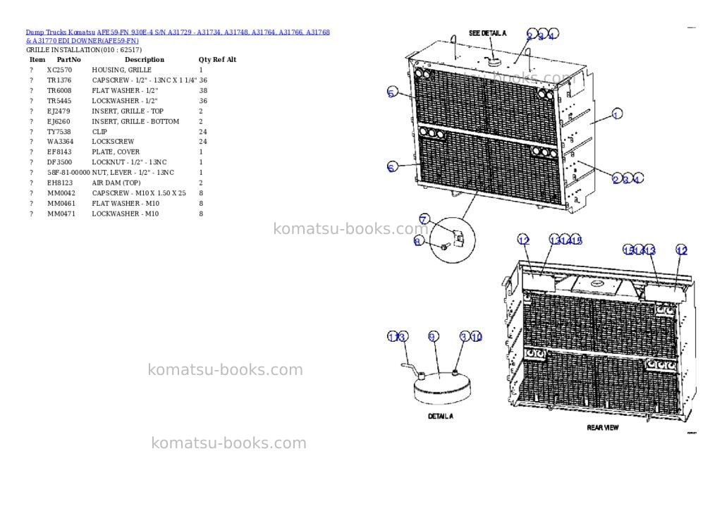 Komatsu afe59-fn 930e-4 s/n a31729 - a31734, a31748, a31764, a31766, a31768 & a31770 edi downer Parts catalog cover Page 5