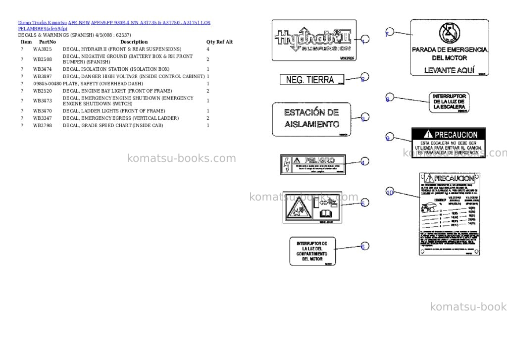 Komatsu afe59-fp 930e-4 s/n a31735 & a31750 - a31751 los pelambres Parts catalog cover Page 4 Komatsu afe59-fp 930e-4 s/n a31735 & a31750 - a31751 los pelambres Parts catalog cover Page 4