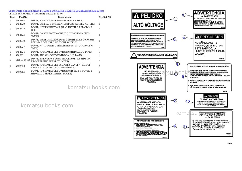 Komatsu afe59-fq 930e-4 s/n a31754 & a31756 los bronces Parts catalog cover Komatsu afe59-fq 930e-4 s/n a31754 & a31756 los bronces Parts catalog cover