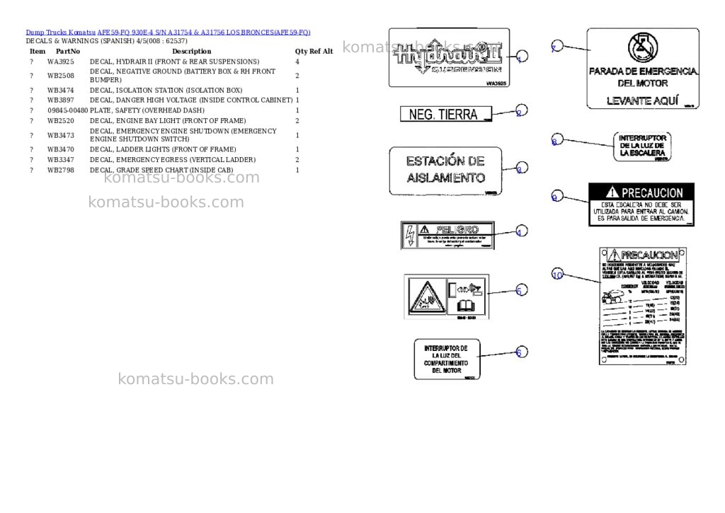 Komatsu afe59-fq 930e-4 s/n a31754 & a31756 los bronces Parts catalog cover Page 4 Komatsu afe59-fq 930e-4 s/n a31754 & a31756 los bronces Parts catalog cover Page 4