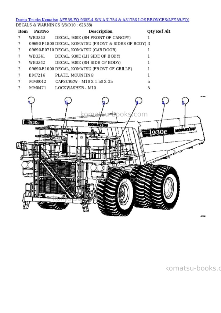 Komatsu afe59-fq 930e-4 s/n a31754 & a31756 los bronces Parts catalog cover Page 5 Komatsu afe59-fq 930e-4 s/n a31754 & a31756 los bronces Parts catalog cover Page 5