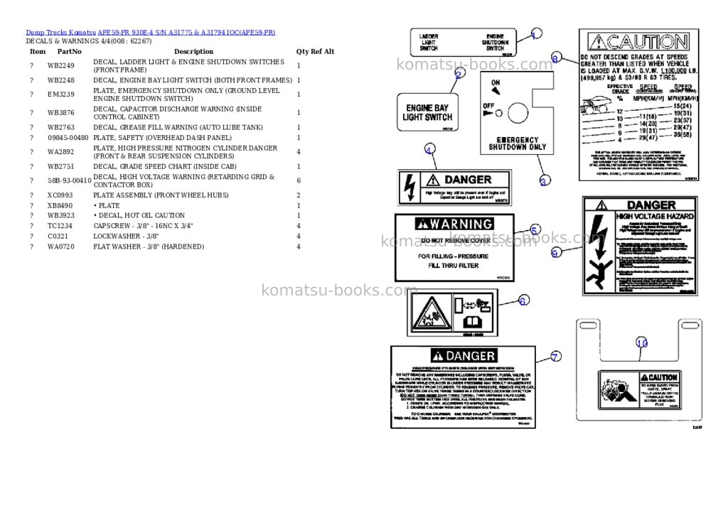 Komatsu afe59-fr 930e-4 s/n a31775 & a31794 ioc Parts catalog cover Page 4