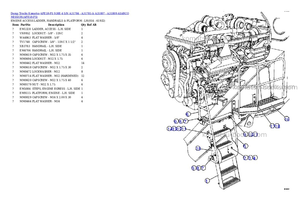 Komatsu afe59-fs 930e-4 s/n a31784 - a31785 & a31807 - a31809 asarco mission Parts catalog cover Page 7 Komatsu afe59-fs 930e-4 s/n a31784 - a31785 & a31807 - a31809 asarco mission Parts catalog cover Page 7