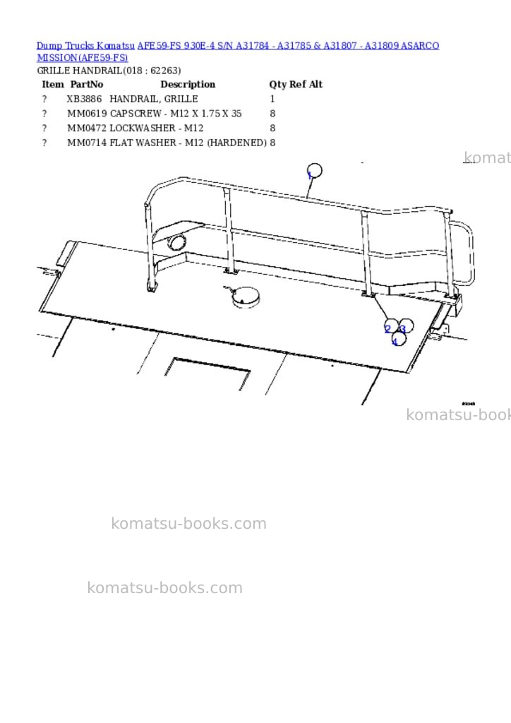 Komatsu afe59-fs 930e-4 s/n a31784 - a31785 & a31807 - a31809 asarco mission Parts catalog cover Page 9 Komatsu afe59-fs 930e-4 s/n a31784 - a31785 & a31807 - a31809 asarco mission Parts catalog cover Page 9