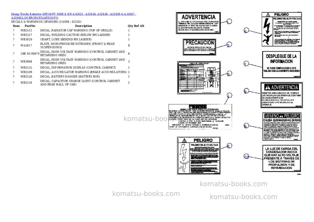 Komatsu afe59-fv 930e-4 s/n a31832 - a31834, a31838 - a31839 & a31847 - a31848 los bronces Parts catalog cover Page 2