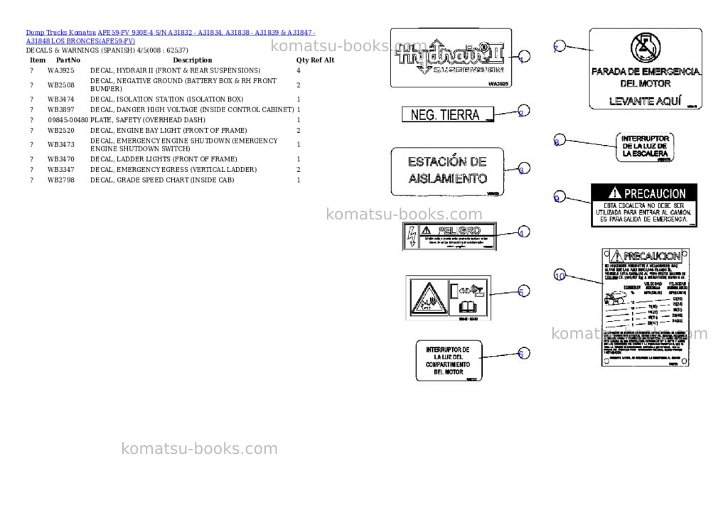 Komatsu afe59-fv 930e-4 s/n a31832 - a31834, a31838 - a31839 & a31847 - a31848 los bronces Parts catalog cover Page 4