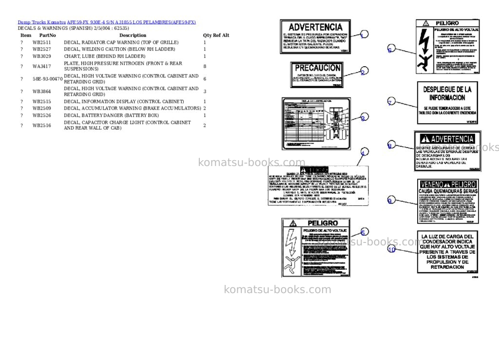 Komatsu afe59-fx 930e-4 s/n a31855 los pelambres Parts catalog cover Page 2