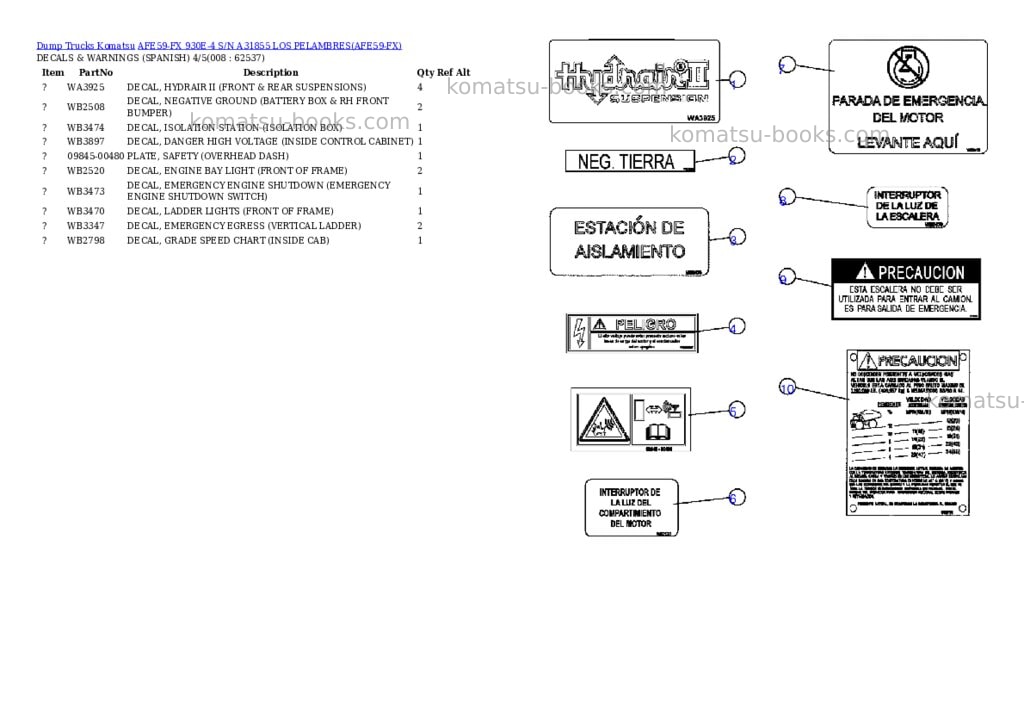 Komatsu afe59-fx 930e-4 s/n a31855 los pelambres Parts catalog cover Page 4