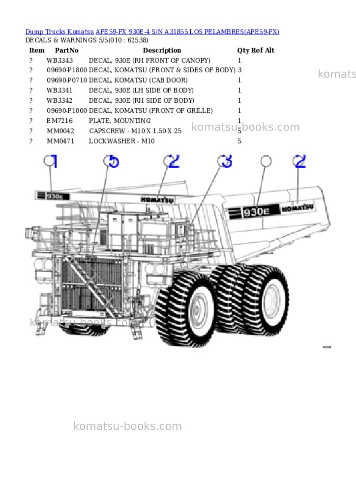 Komatsu afe59-fx 930e-4 s/n a31855 los pelambres Parts catalog cover Page 5