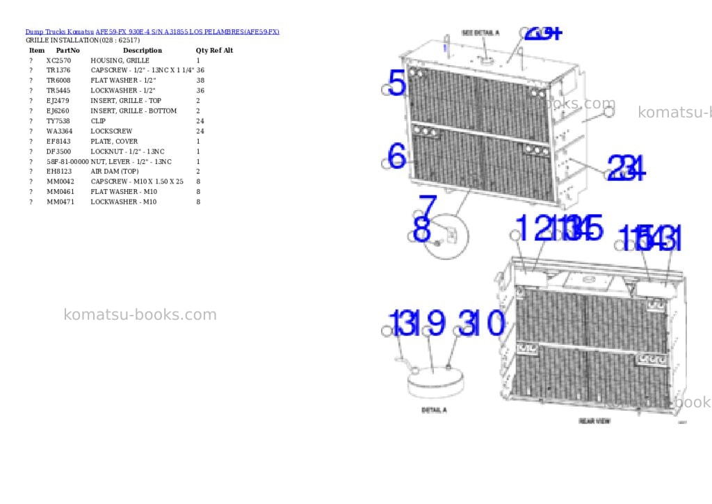 Komatsu afe59-fx 930e-4 s/n a31855 los pelambres Parts catalog cover Page 6