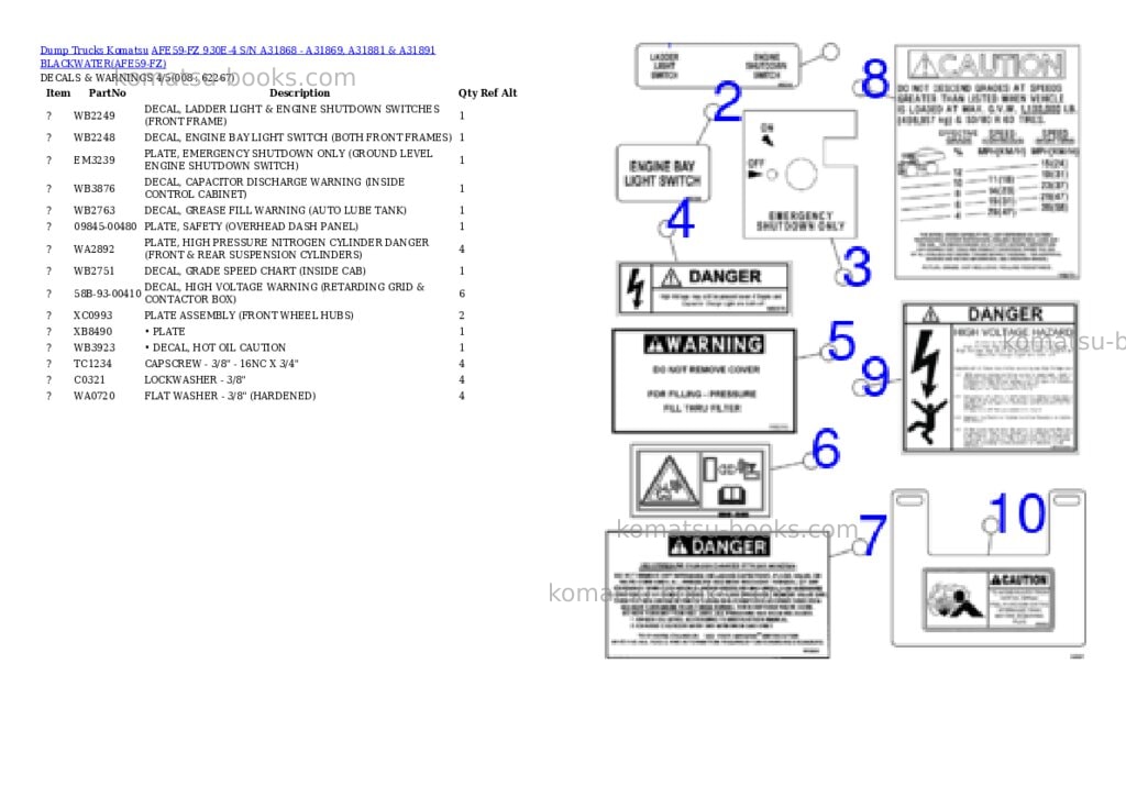Komatsu afe59-fz 930e-4 s/n a31868 - a31869, a31881 & a31891 blackwater Parts catalog cover Page 4