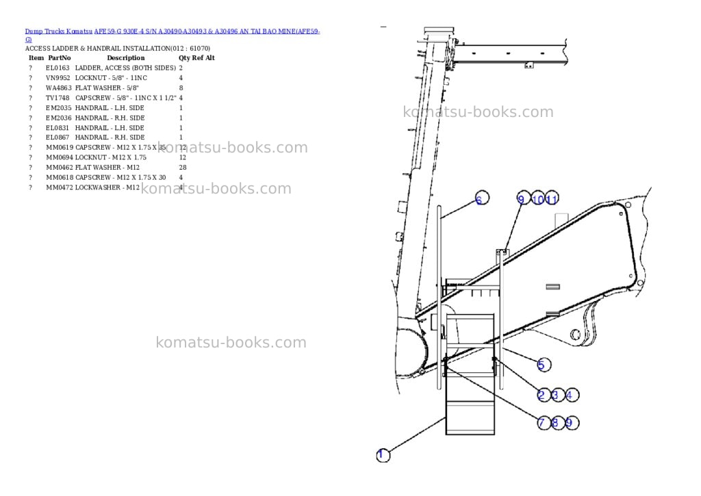 Komatsu afe59-g 930e-4 s/n a30490-a30493 & a30496 an tai bao mine Parts catalog cover Page 6 Komatsu afe59-g 930e-4 s/n a30490-a30493 & a30496 an tai bao mine Parts catalog cover Page 6