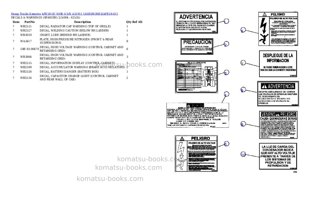 Komatsu afe59-gc 930e-4 s/n a31911 casesrones Parts catalog cover Page 2 Komatsu afe59-gc 930e-4 s/n a31911 casesrones Parts catalog cover Page 2