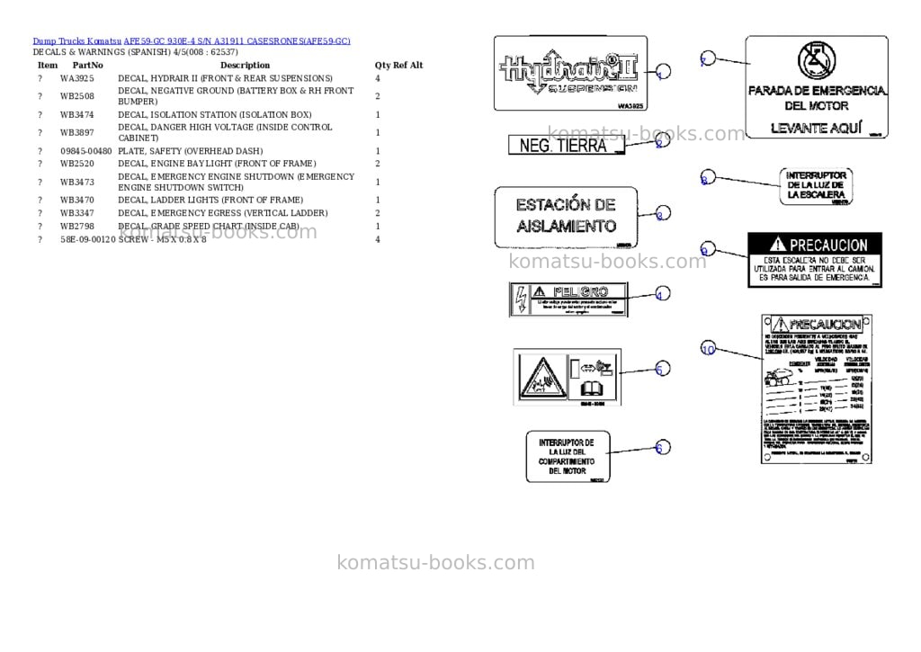 Komatsu afe59-gc 930e-4 s/n a31911 casesrones Parts catalog cover Page 4 Komatsu afe59-gc 930e-4 s/n a31911 casesrones Parts catalog cover Page 4
