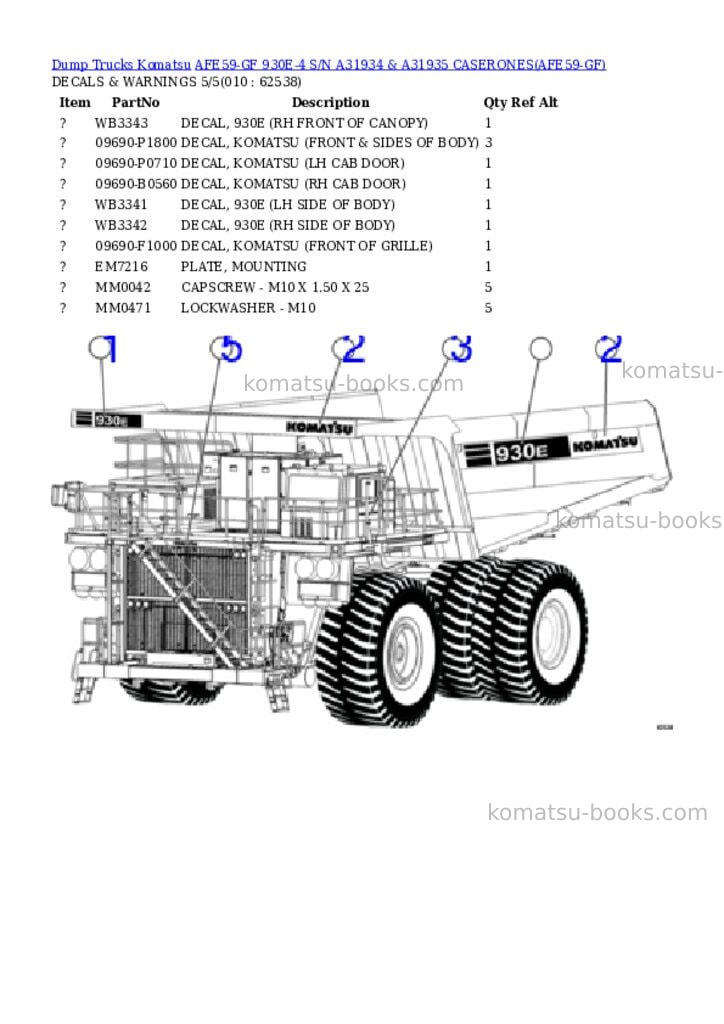 Komatsu afe59-gf 930e-4 s/n a31934 & a31935 caserones Parts catalog cover Page 5 Komatsu afe59-gf 930e-4 s/n a31934 & a31935 caserones Parts catalog cover Page 5