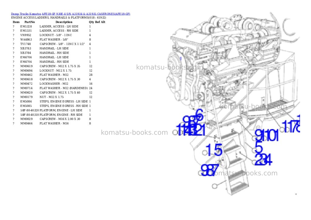 Komatsu afe59-gf 930e-4 s/n a31934 & a31935 caserones Parts catalog cover Page 9 Komatsu afe59-gf 930e-4 s/n a31934 & a31935 caserones Parts catalog cover Page 9