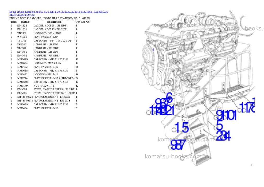 Komatsu afe59-gg 930e-4 s/n a31936, a31943 & a31963 - a31965 los bronces Parts catalog cover Page 9 Komatsu afe59-gg 930e-4 s/n a31936, a31943 & a31963 - a31965 los bronces Parts catalog cover Page 9