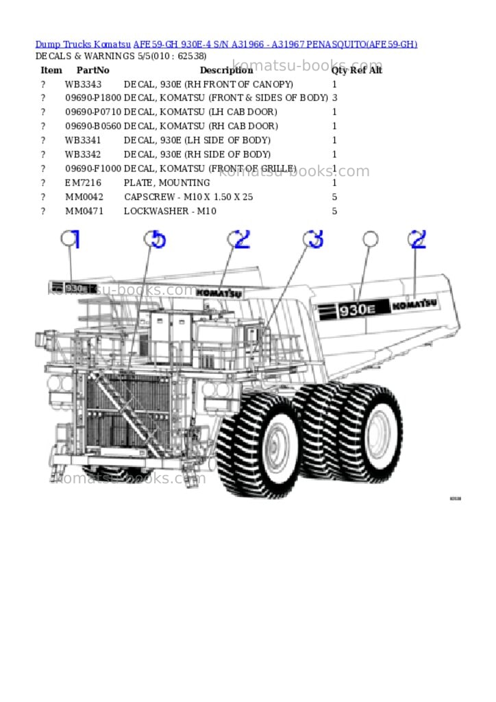 Komatsu afe59-gh 930e-4 s/n a31966 - a31967 penasquito Parts catalog cover Page 5 Komatsu afe59-gh 930e-4 s/n a31966 - a31967 penasquito Parts catalog cover Page 5